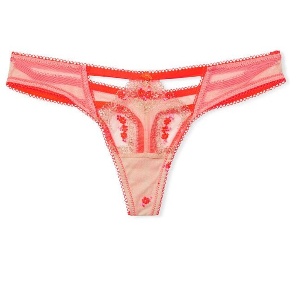 VS DREAM ANGELS Sweetheart Strappy Thong Panty Champagne Coral Blaze NWT - Picture 11 of 16